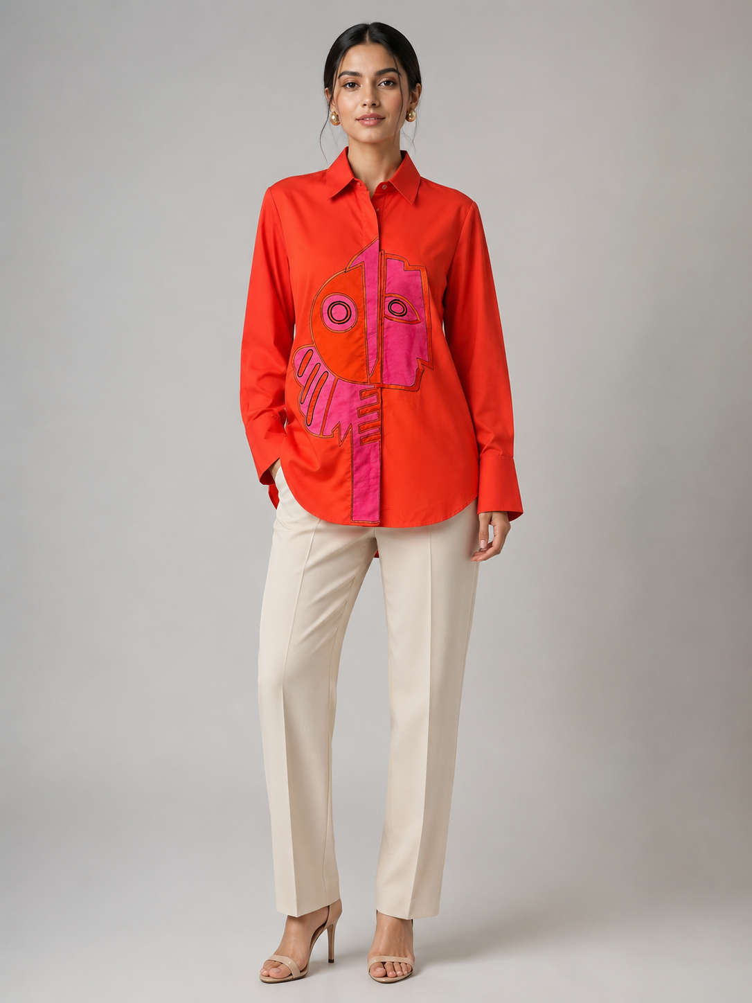 Red Abstract Appliqué Shirt