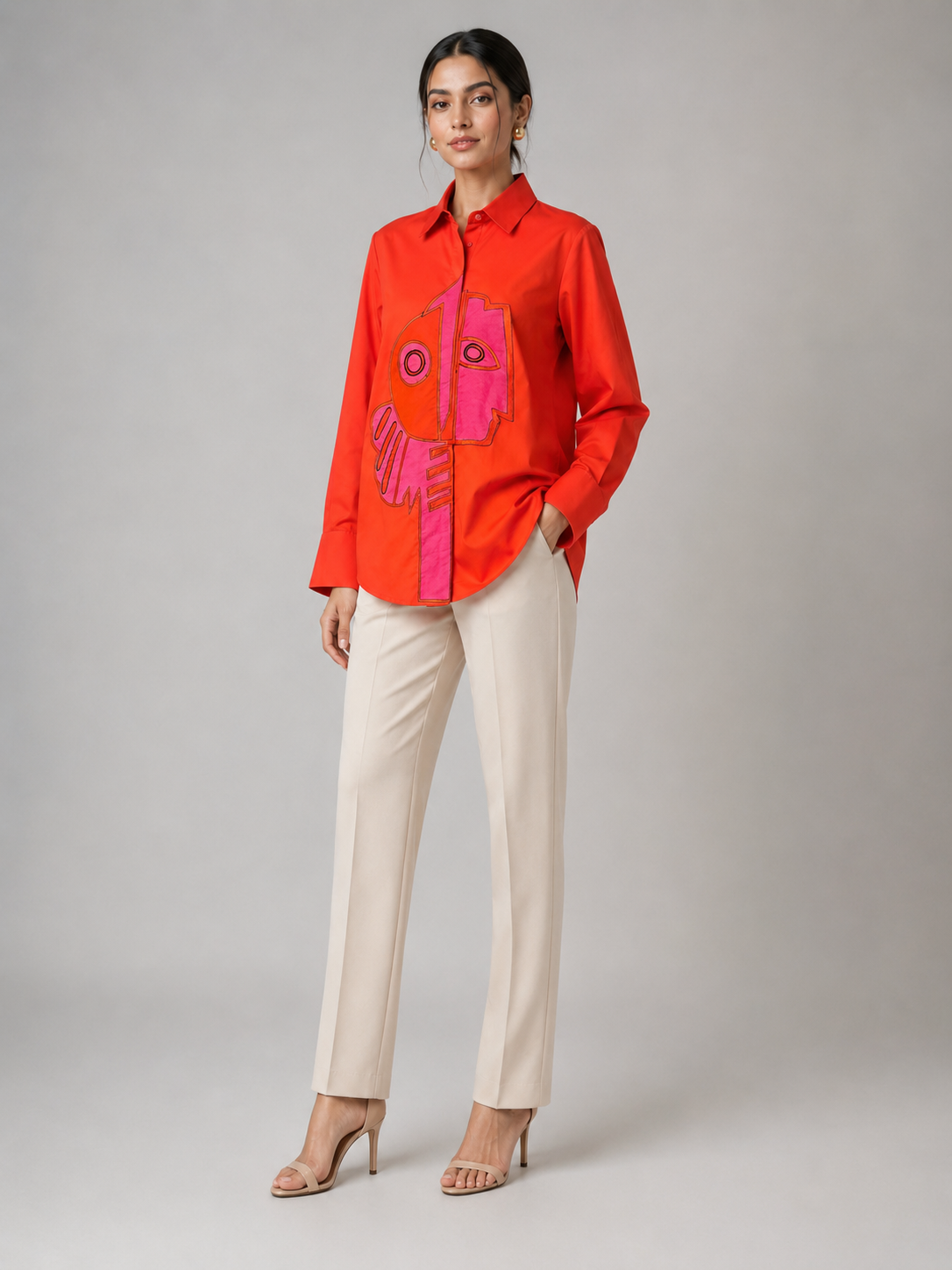 Red Abstract Appliqué Shirt