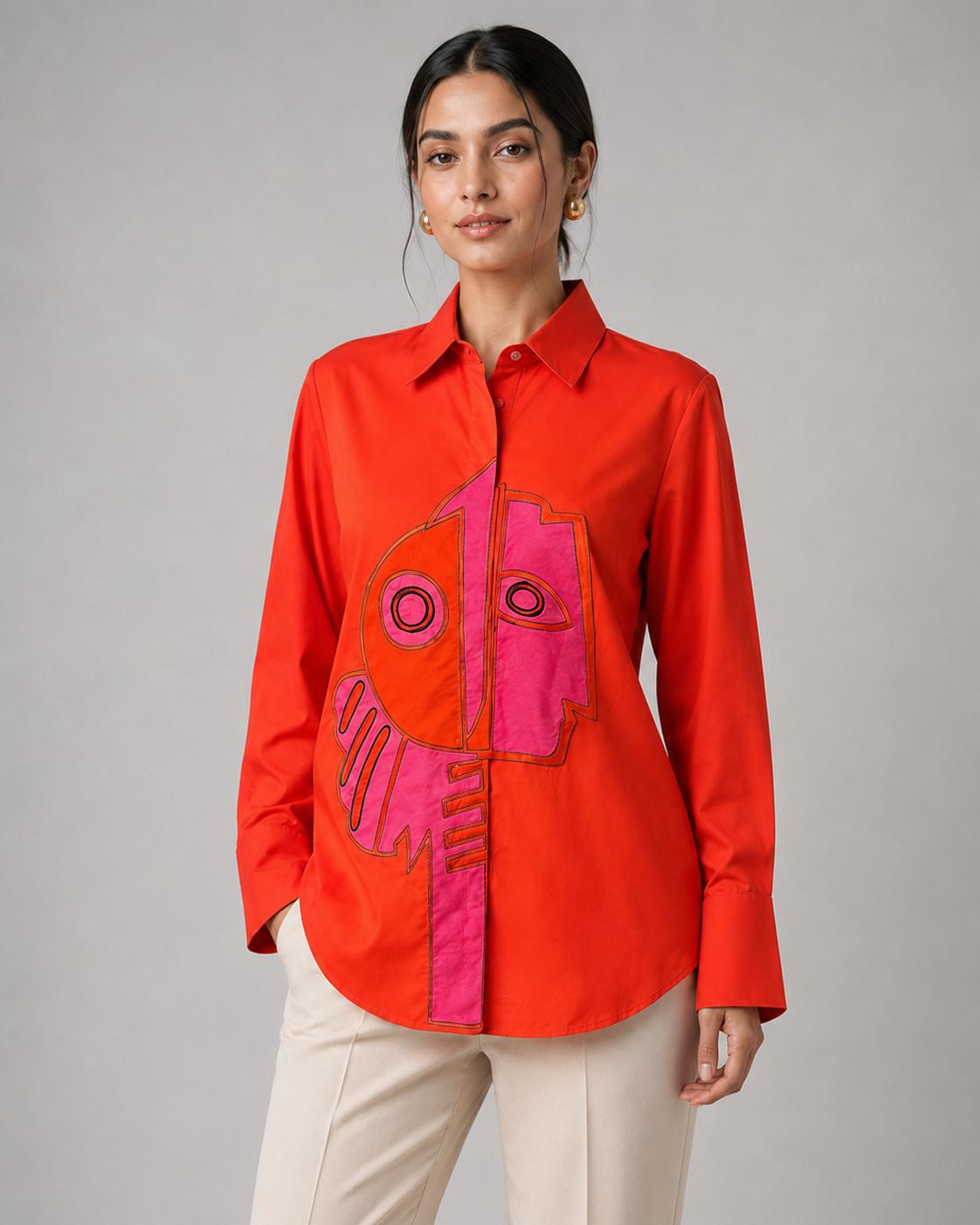 Red Abstract Appliqué Shirt