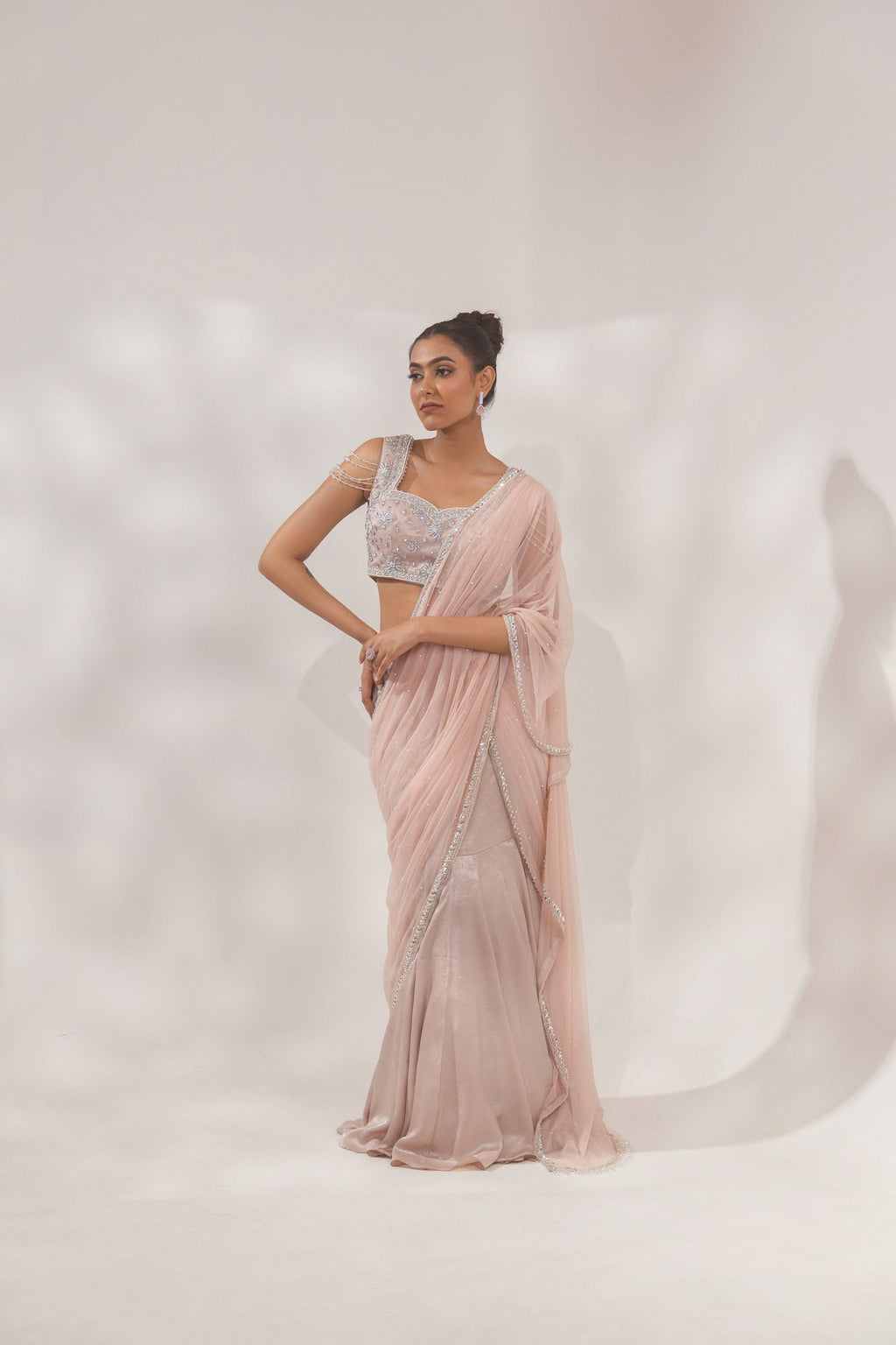 Blush Pink Embellished Saree Set