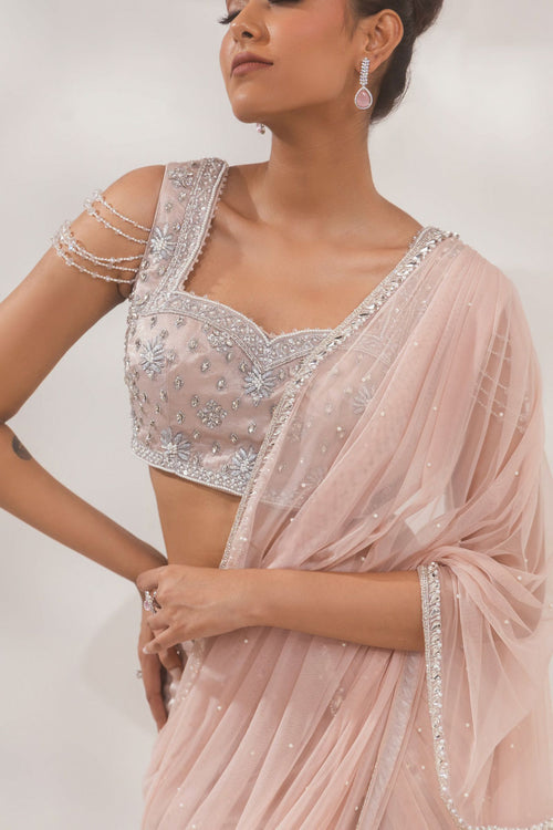 Blush Pink Embellished Saree Set